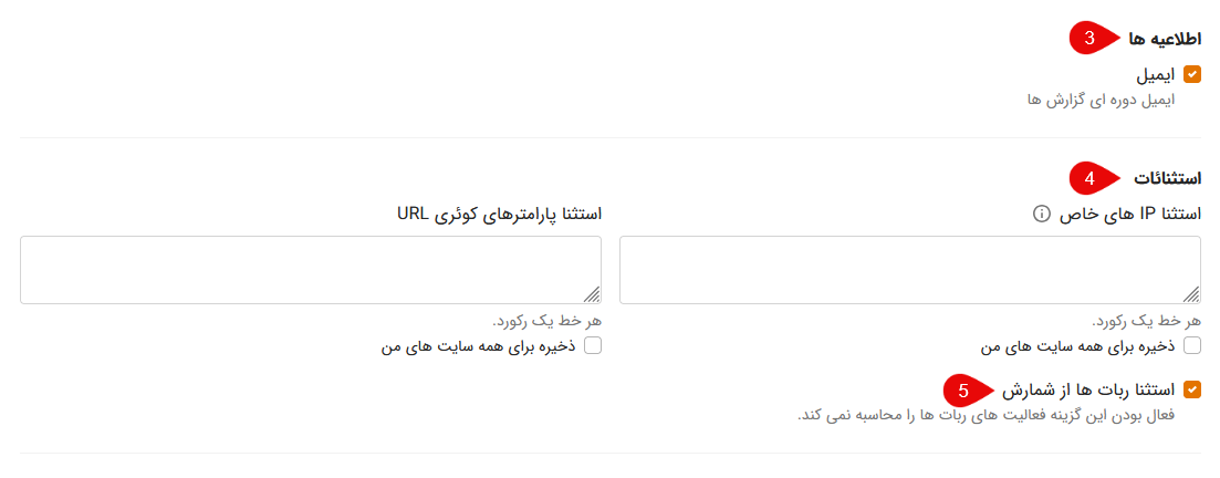 تنظیمات اطلاع رسانی آمار سایت با استتسفا