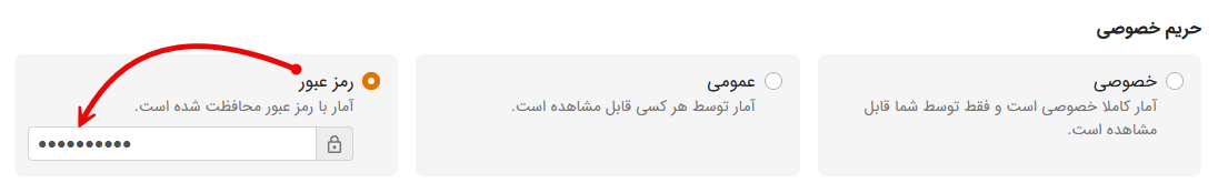تنظیمات مربوط به مشاهده آمار خصوصی، عمومی یا رمزدار